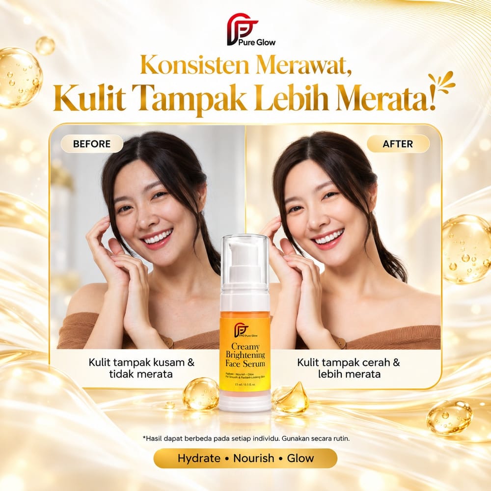 Ilustrasi kulit kusam menjadi tampak cerah merata setelah rutin memakai Face Serum